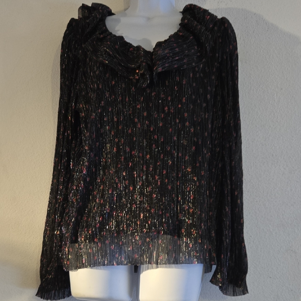 *C1 - Black Ruffled Tie Front Long Sleeve BlouseJ. Crew